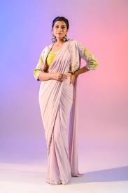 Lavender Chiffon Pearl Work Saree