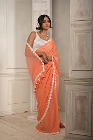 Sunset Peach Cotton Saree