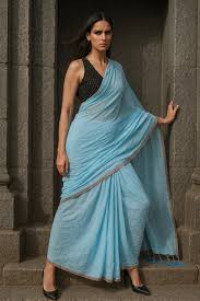Ocean Mist Linen Saree