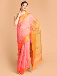 Coral Bloom Cotton Saree
