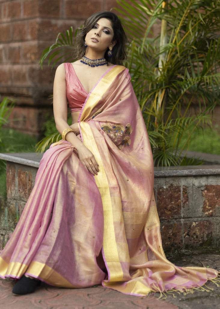 Pastel Blush Linen Saree