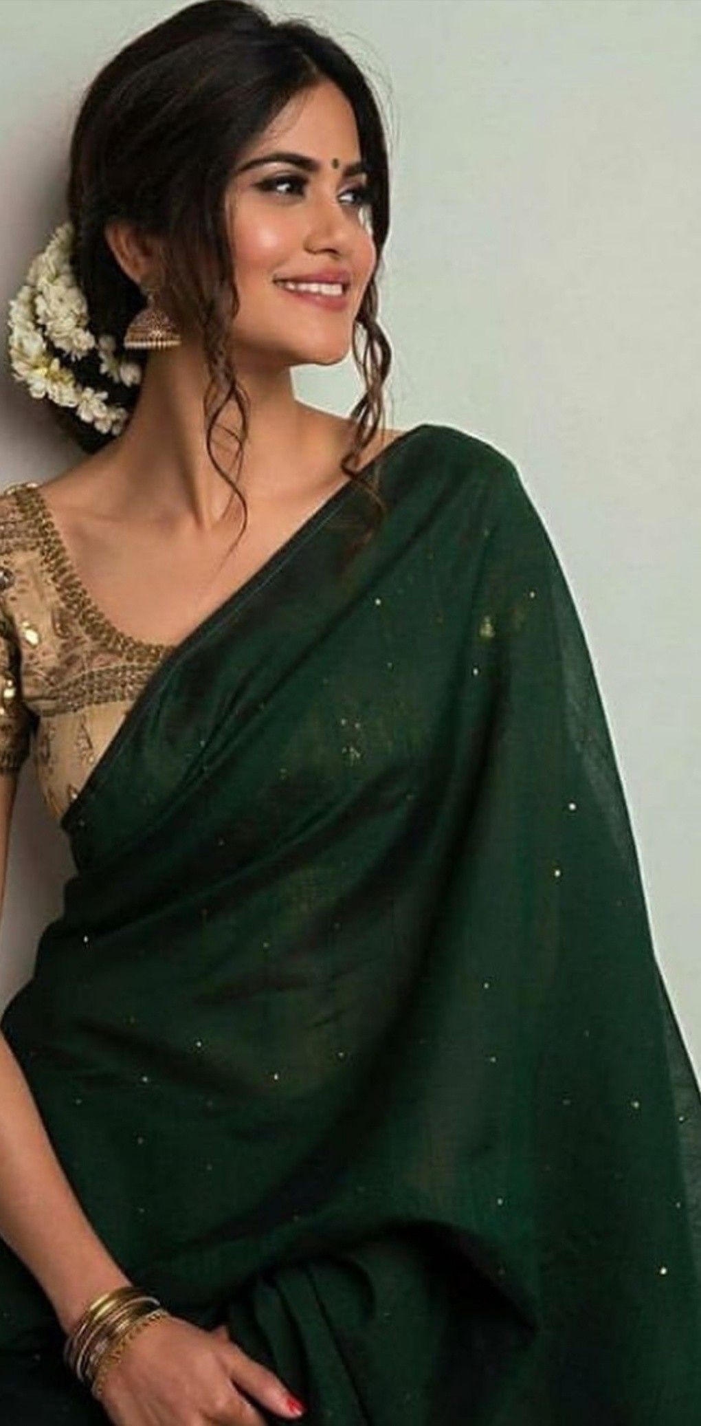 Forest Green Chiffon Saree