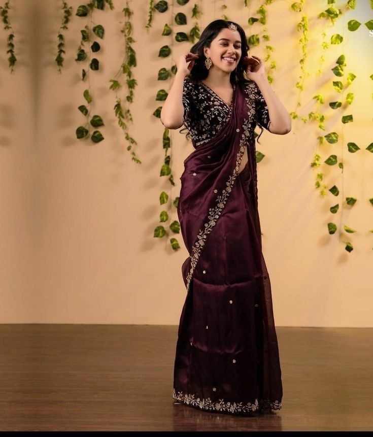 Plum Glimmer Georgette Saree