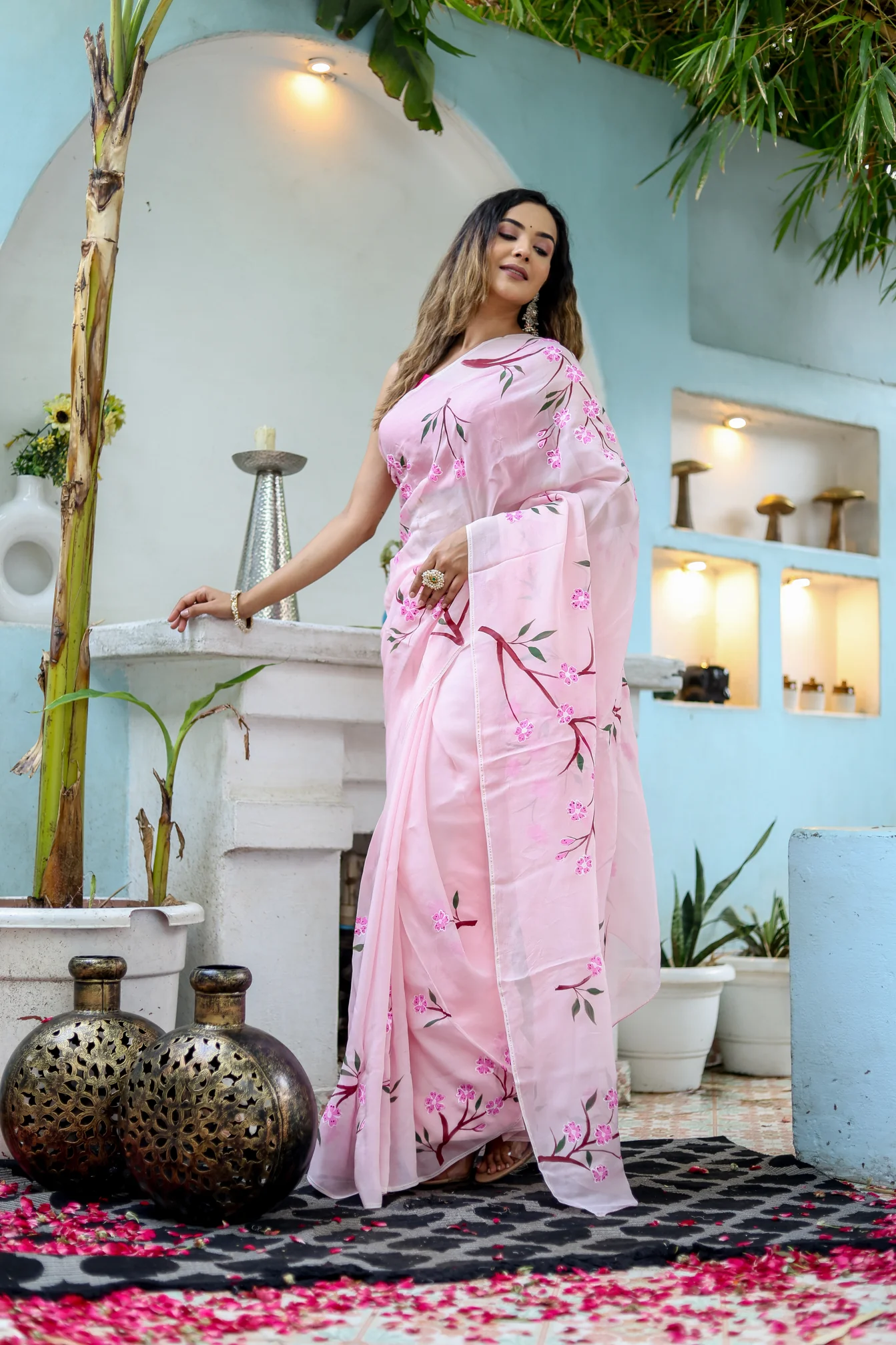 Cherry Blossom Organza Saree