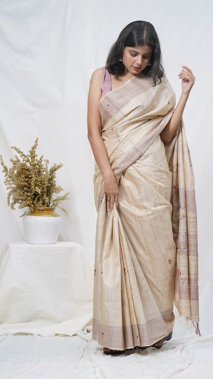 Khadi Beige Handloom Saree