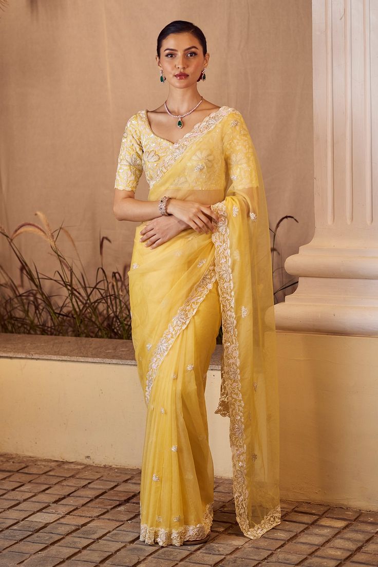 Lemon Yellow Tissue Saree
