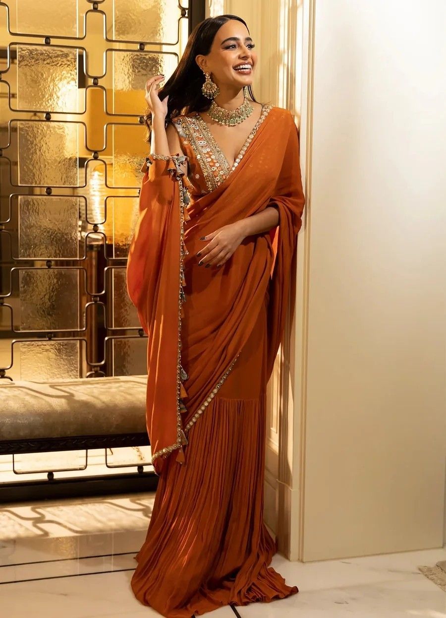 Burnt Orange Georgette Saree