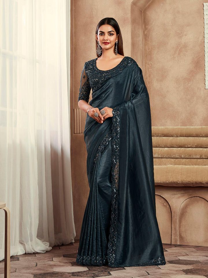 Ink Black Silk Saree