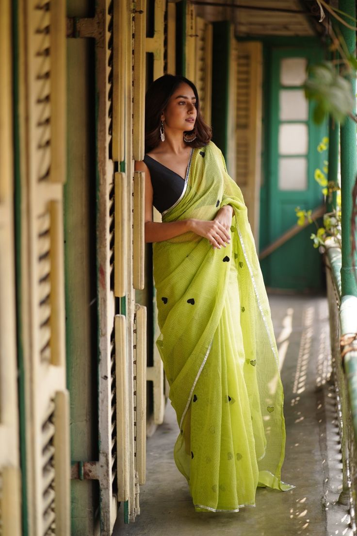 Lemon Green Cotton Saree