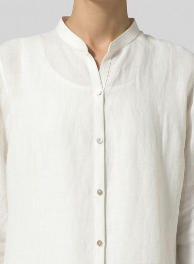 Crisp White Mandarin Collar Shirt