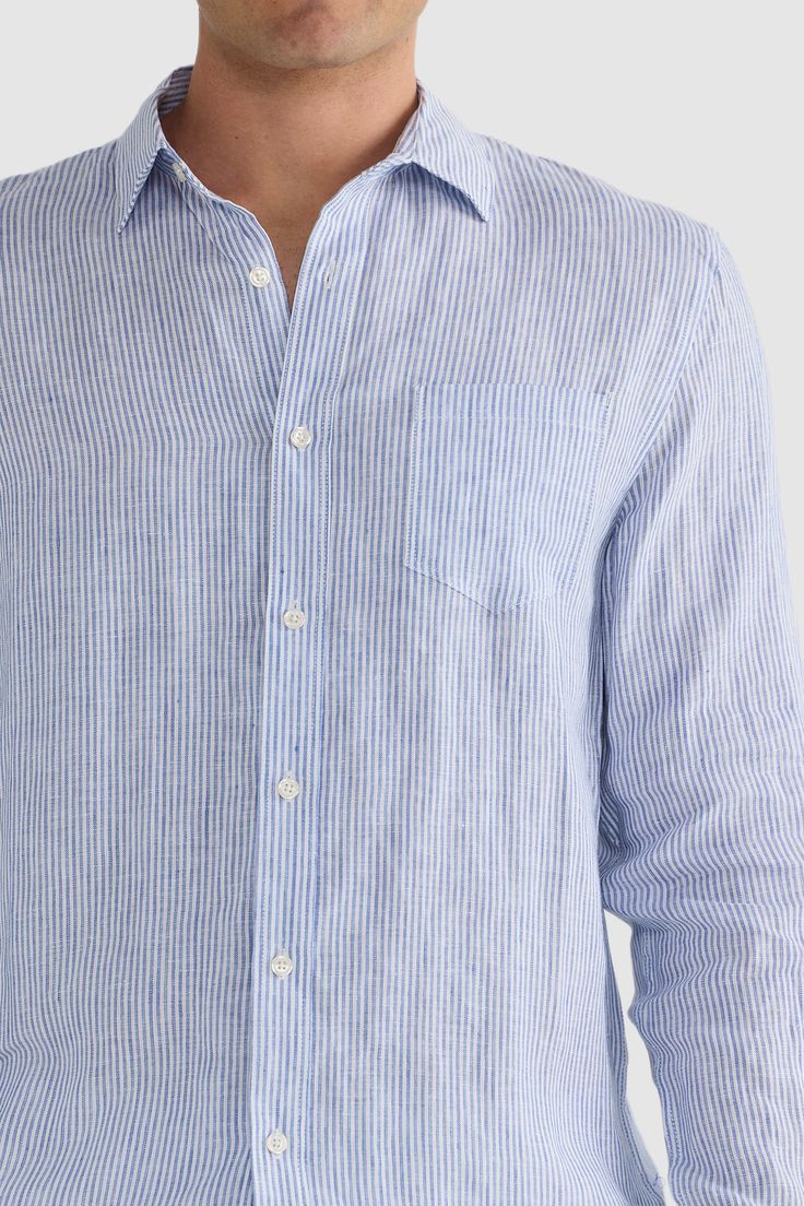 Ocean Blue Linen Blend Shirt