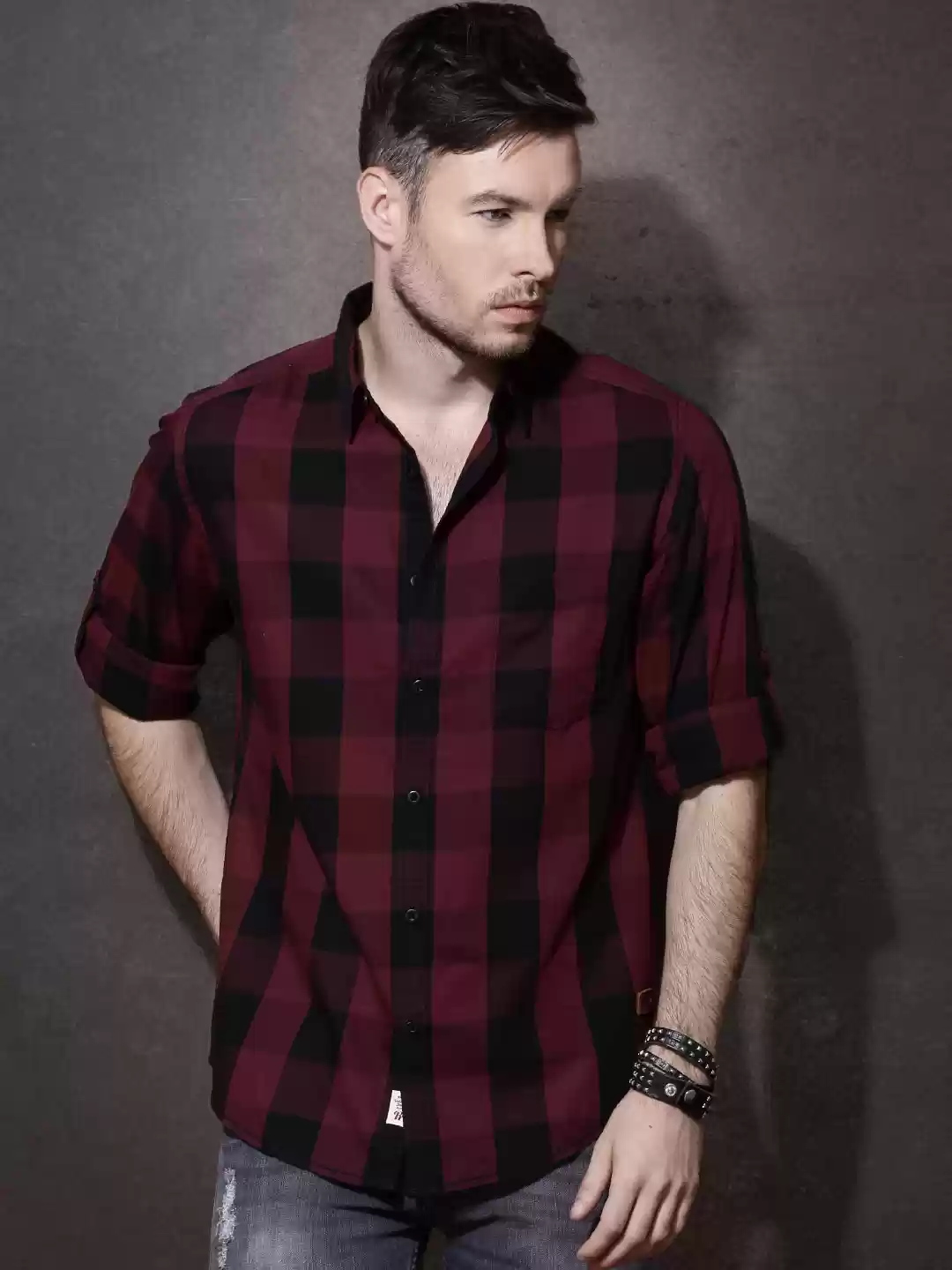 Maroon Plaid Casual Shirt