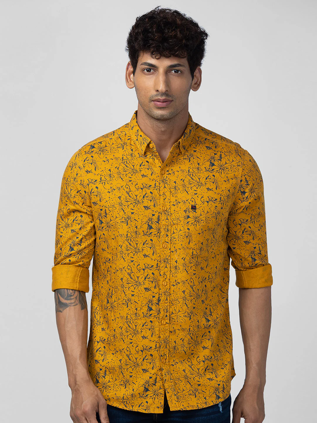Mustard Yellow Printed Shirt