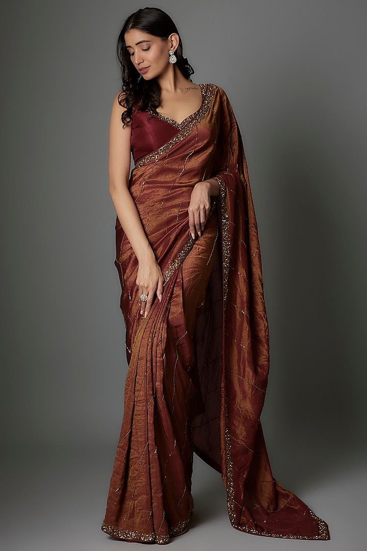 Maroon Georgette Designer Saree thumbnail 1