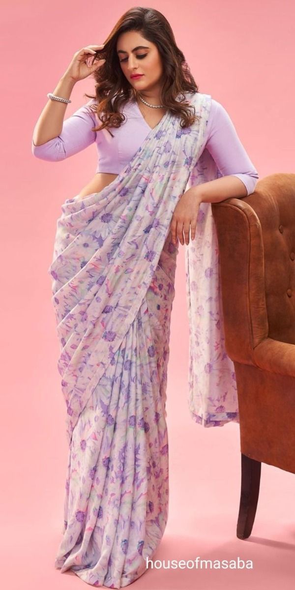 Lavender Chiffon Printed Saree thumbnail 1