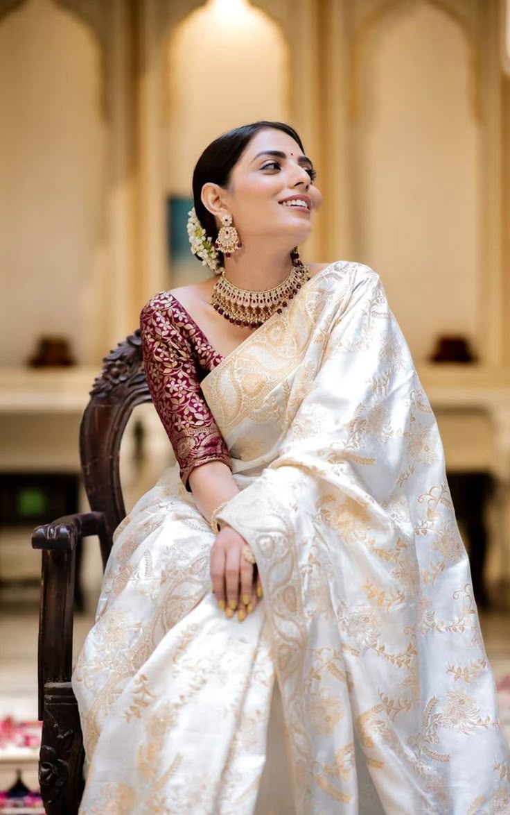 White & Gold Designer Saree