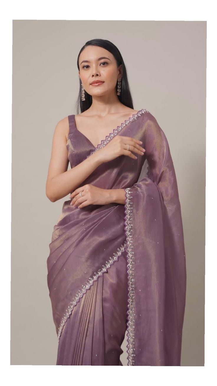 Lavender & Gold Party Saree thumbnail 1