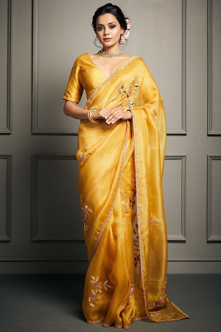 Yellow Chiffon Party Saree thumbnail 1