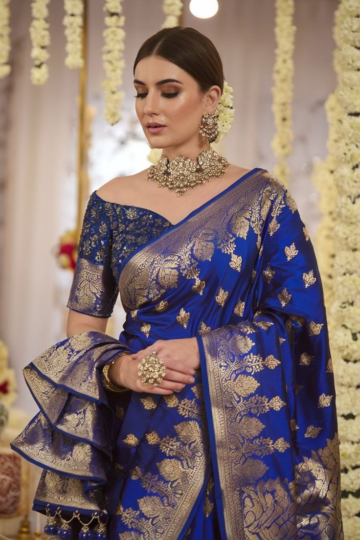 Blue & Gold Wedding Saree
