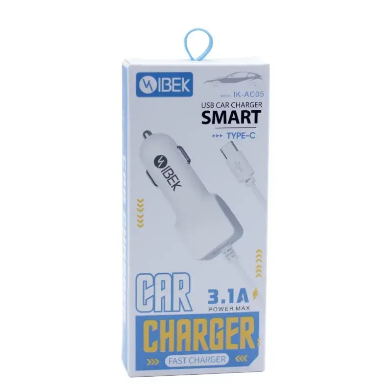 CARGADOR PARA AUTO 3.1A 1 PUERTO USB CON CABLE TYPE C IBEK IK-AC05