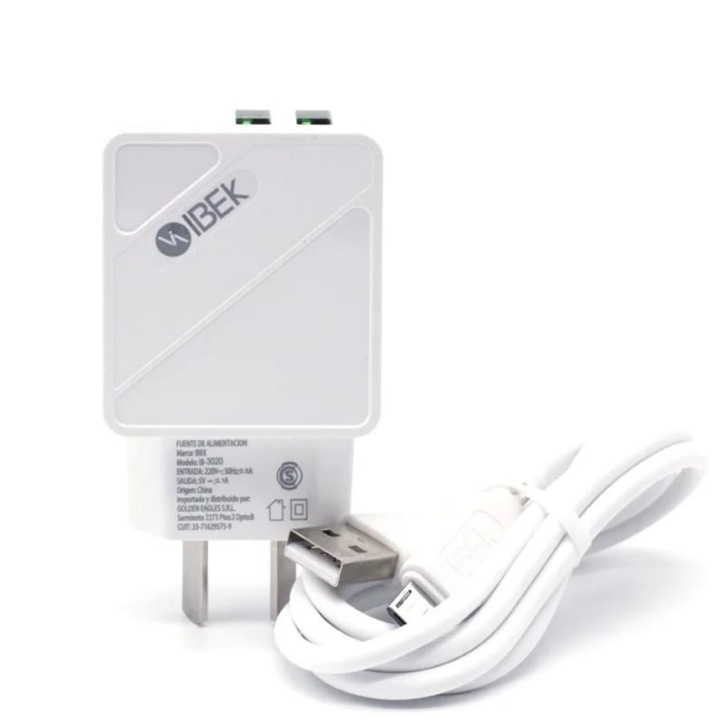 CARGADOR MICRO USB 3.1A CON DOS ENTRADAS USB IBEK IB-3020
