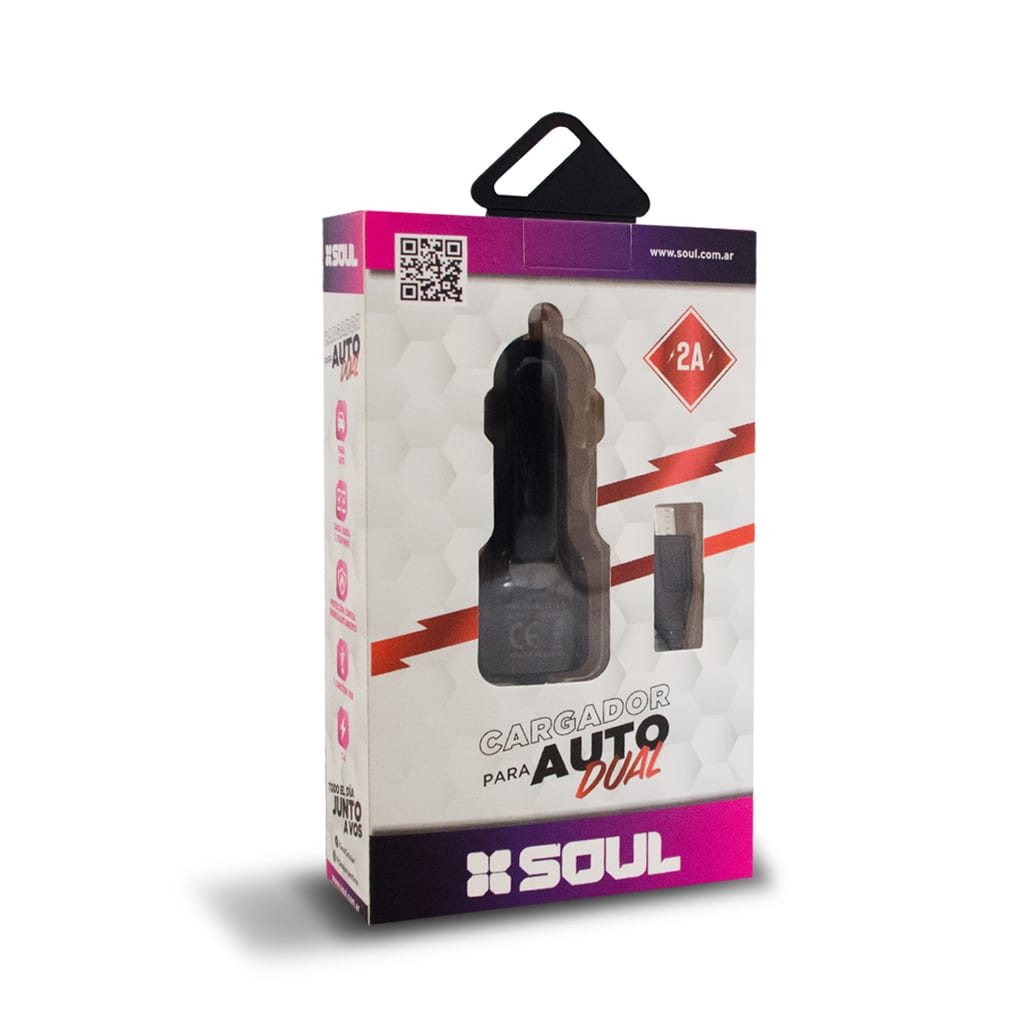 CARGADOR AUTO 12V IPH 1 USB CON CABLE 2A SOULCA-USBDUALIP