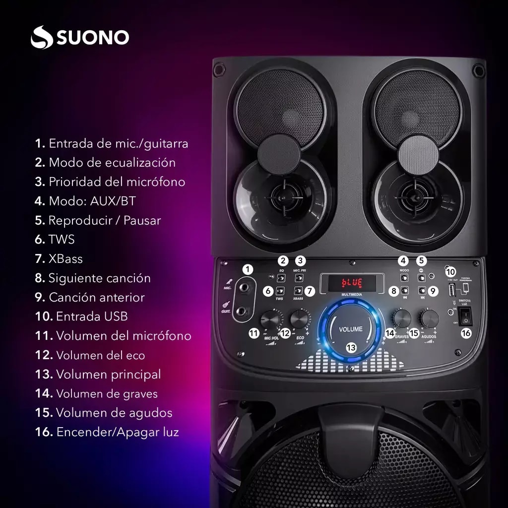 PARLANTE TORRE SUONO BLUETOOTH TWS 2 X 10 + 2 TWEETERS miniatura 3