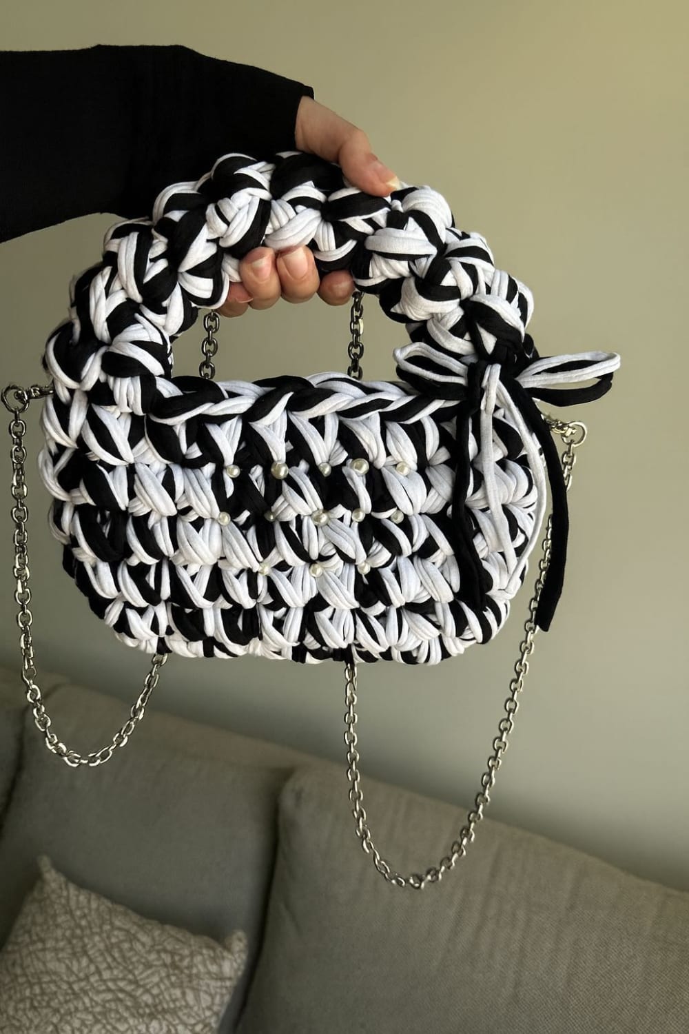 Black & White Crochet Handbag