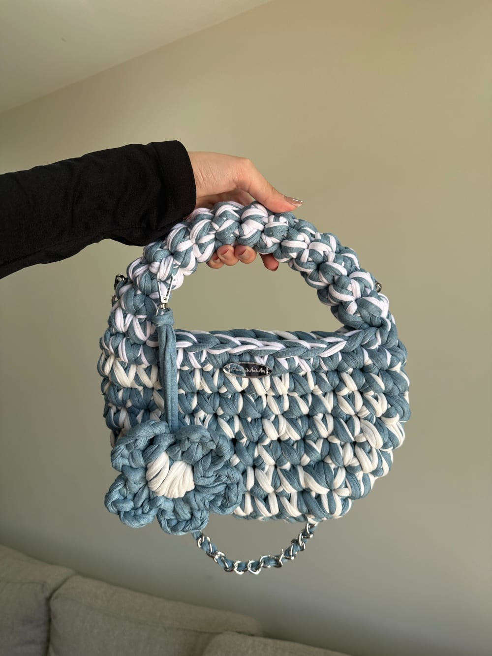 Blue & White Crochet Handbag