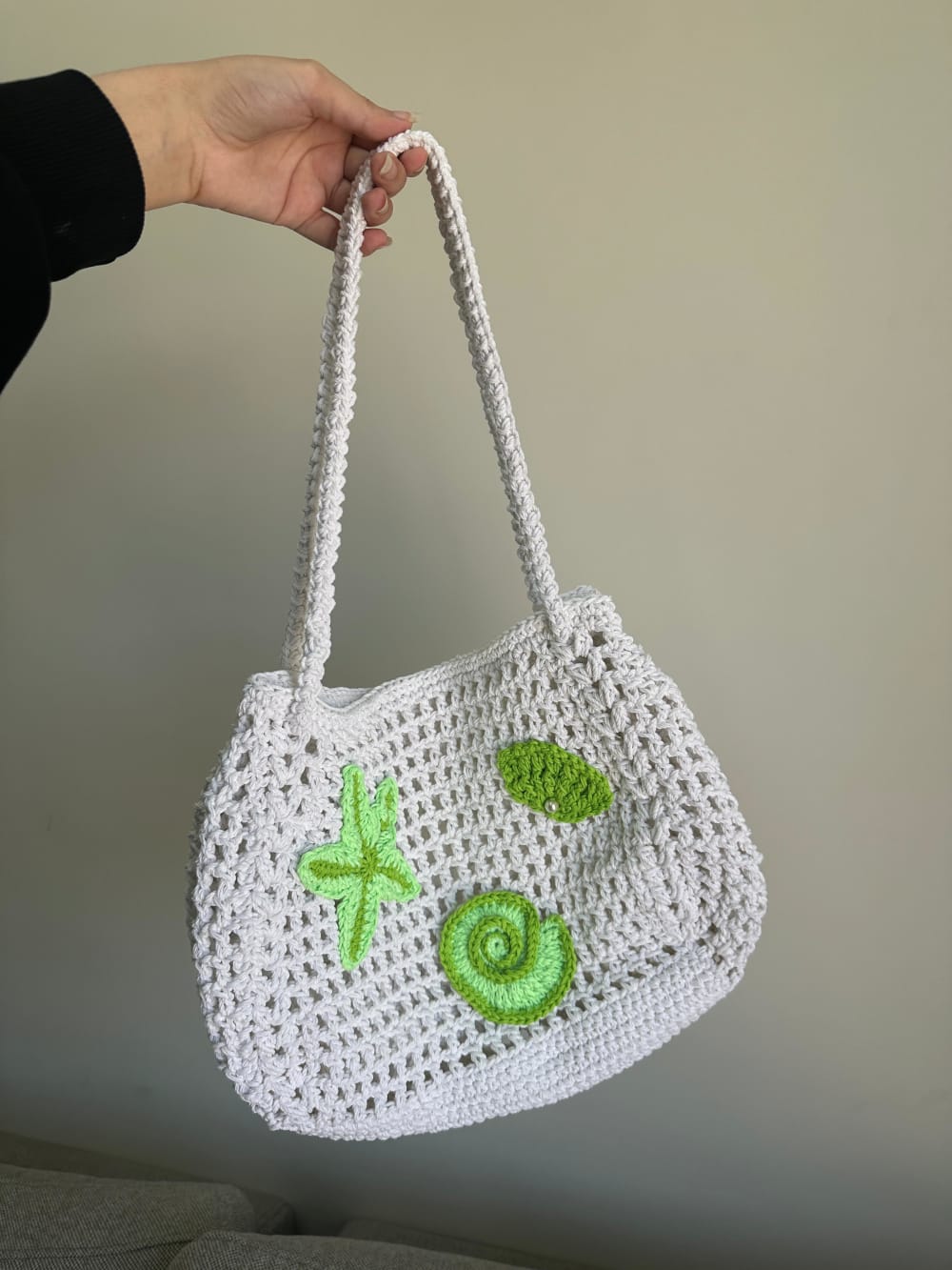 | White Mesh Beach Bag – Green Starfish