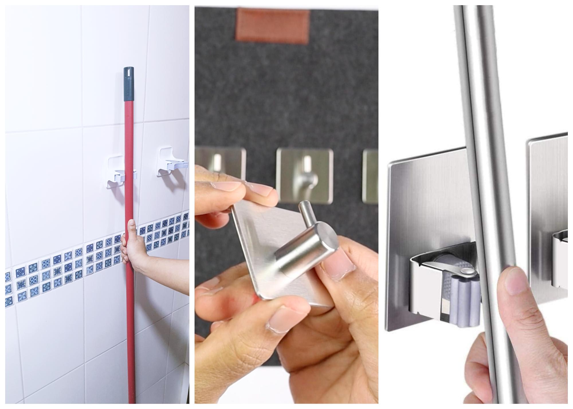 No-Drill Adhesive Hook & broom holder