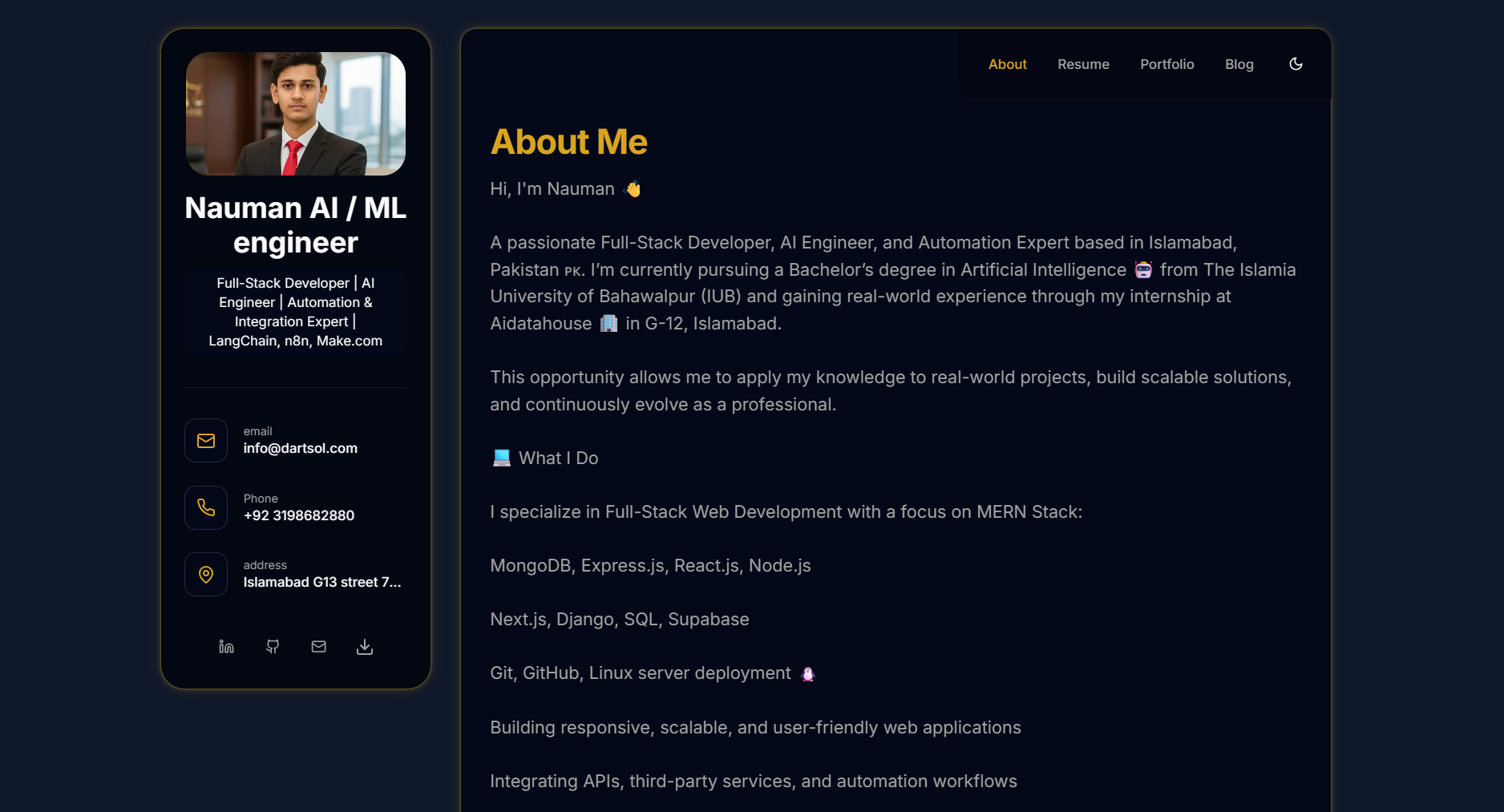 iamNuman – Personal Portfolio with Admin Dashboard | DartSol Web ...