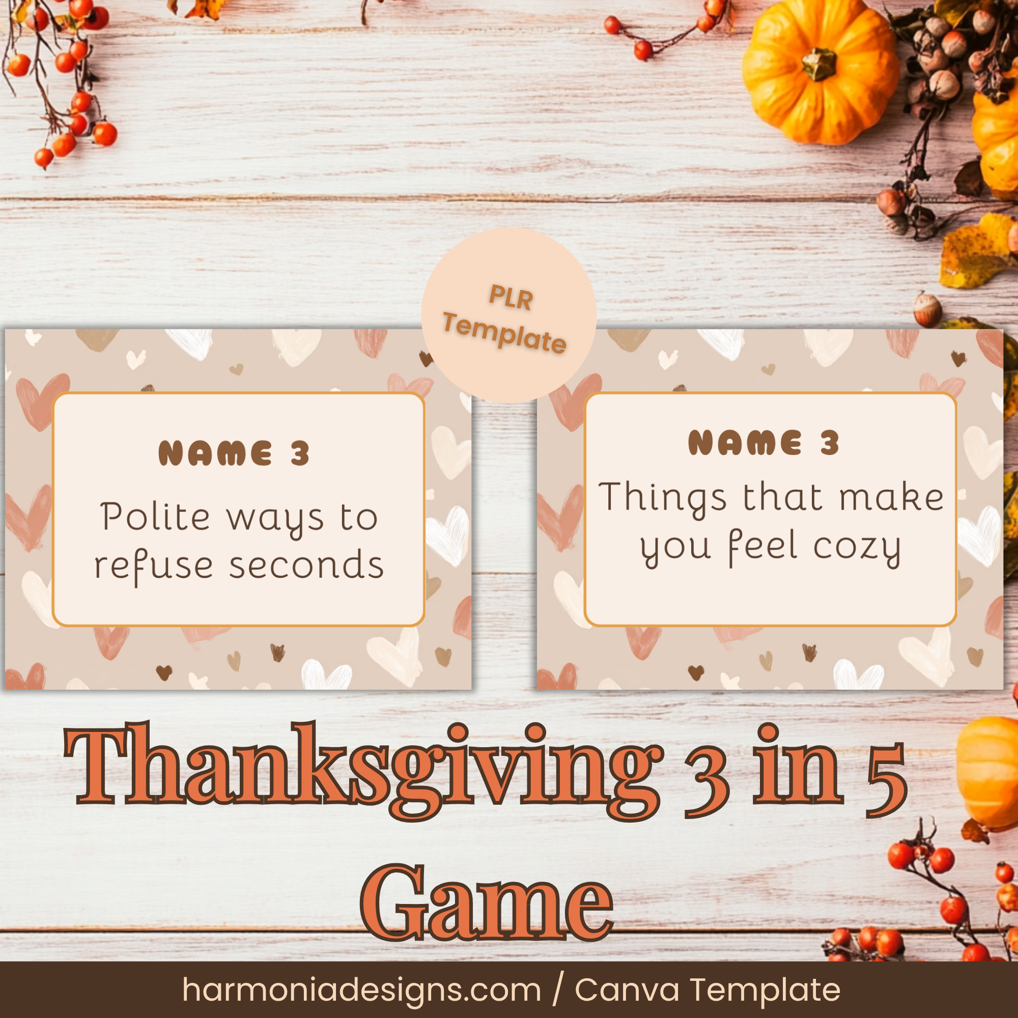 Thanksgiving 3 in 5 prompt cards preview