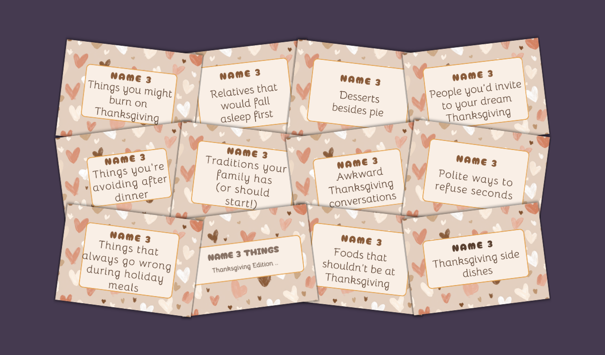 Thanksgiving 3 in 5 card game product mock-up