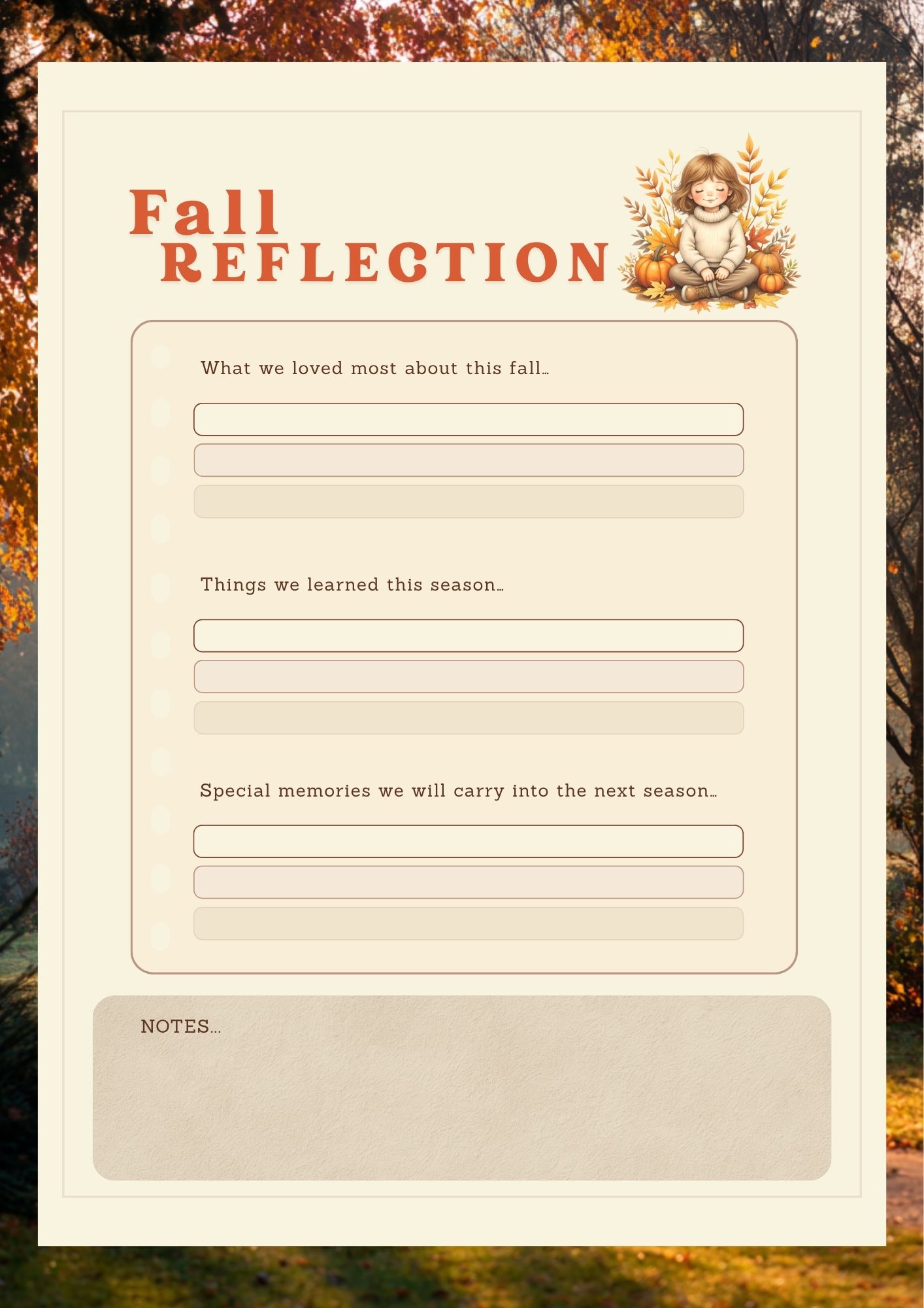Fall reflection template page