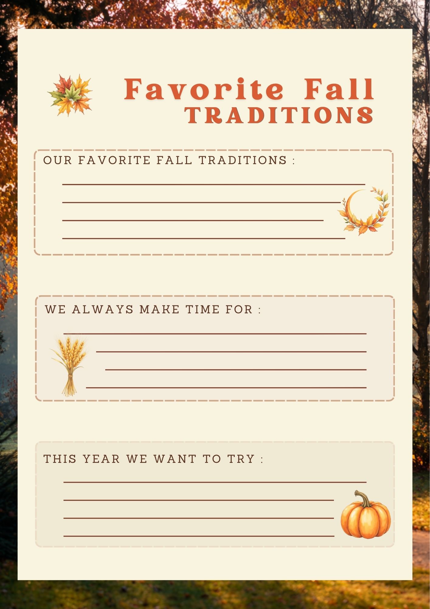 Favourite fall traditions template page
