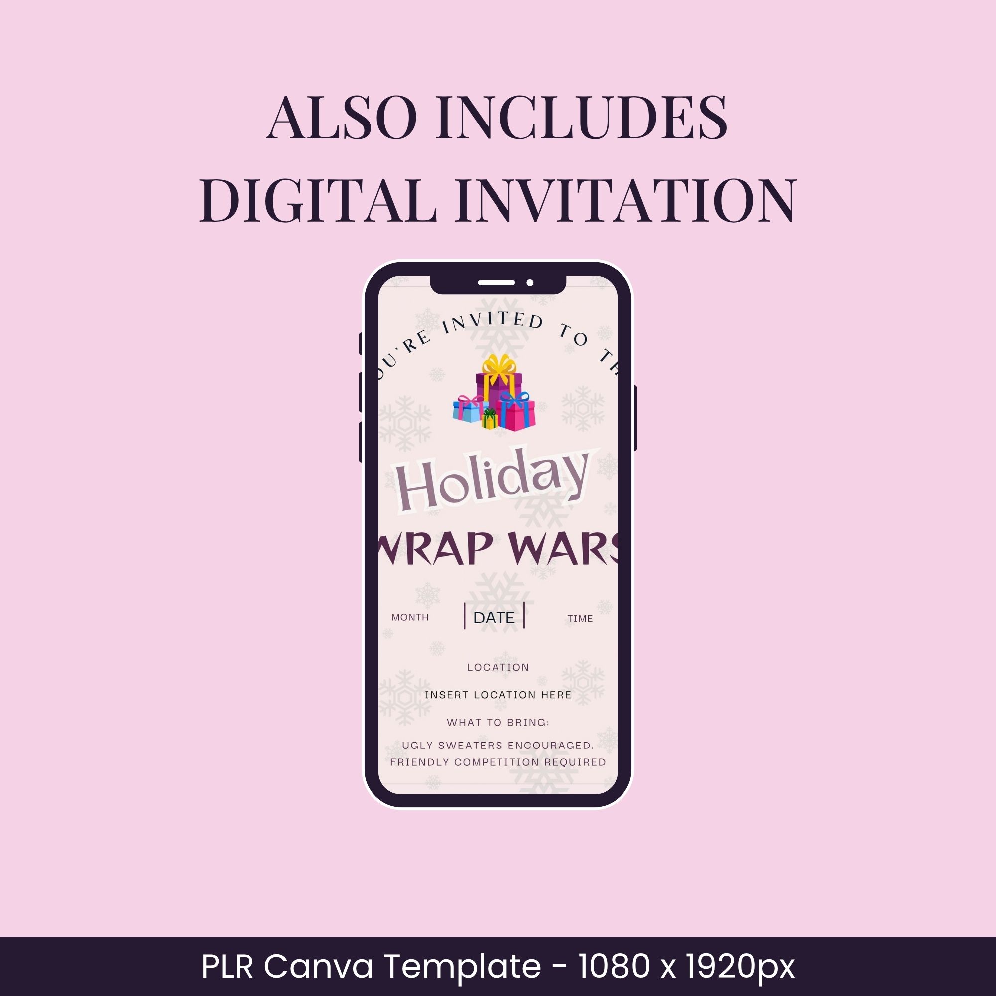 Holiday Wrap Wars printable invitation and mobile evite preview