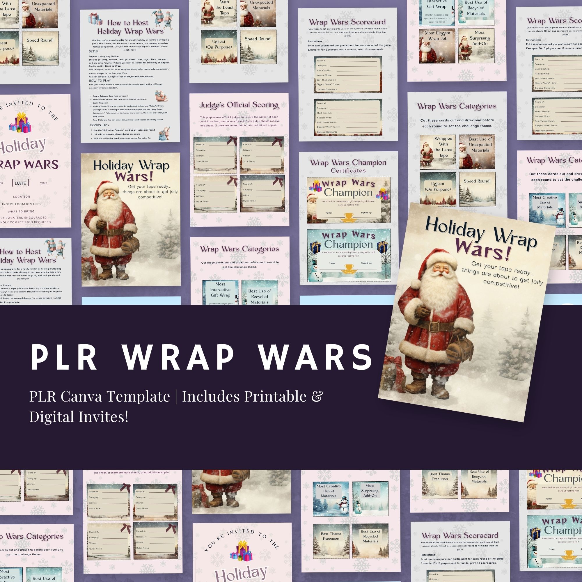 PLR Holiday Wrap Wars Christmas party game kit mock-up