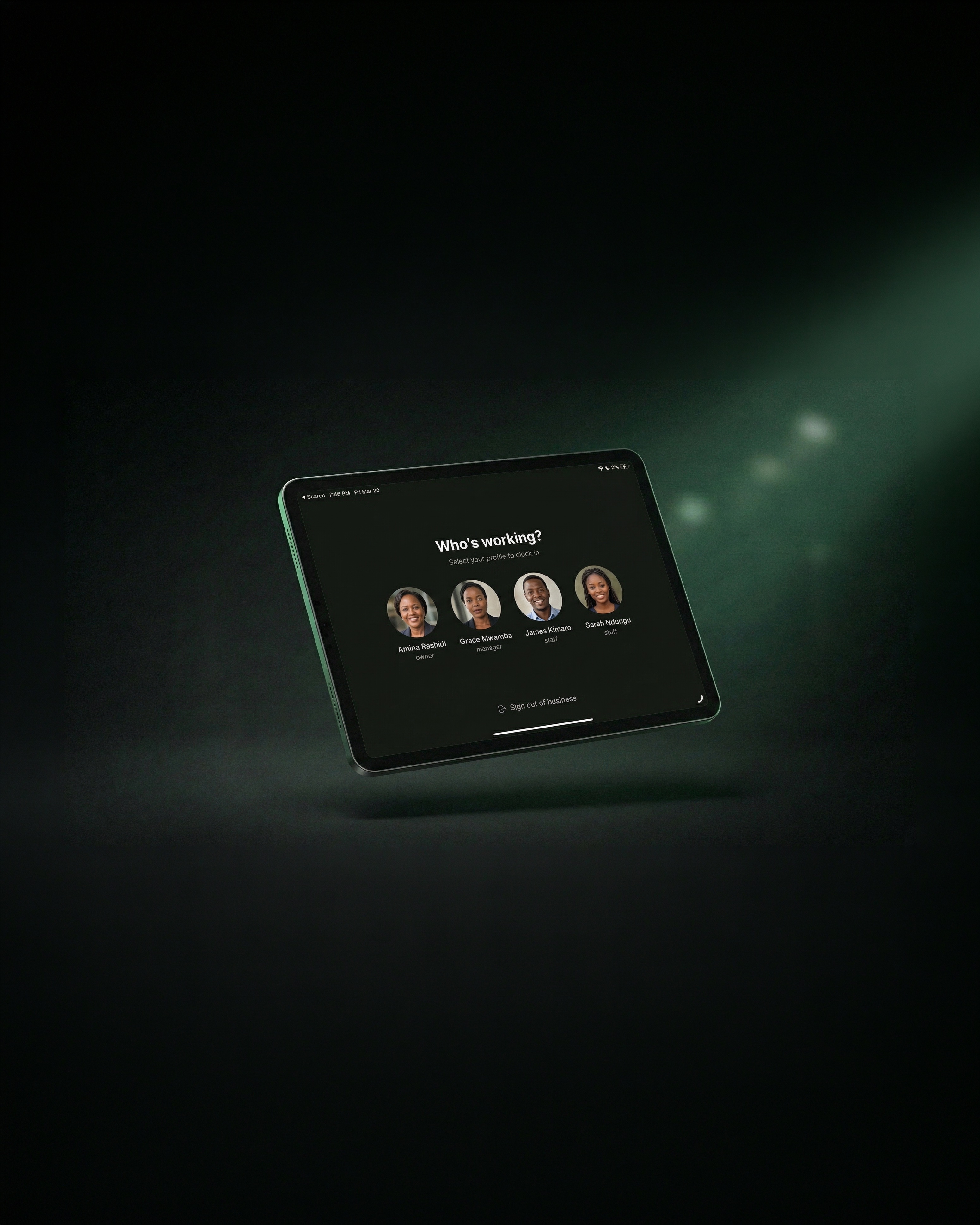 Pokea staff management interface on a tablet