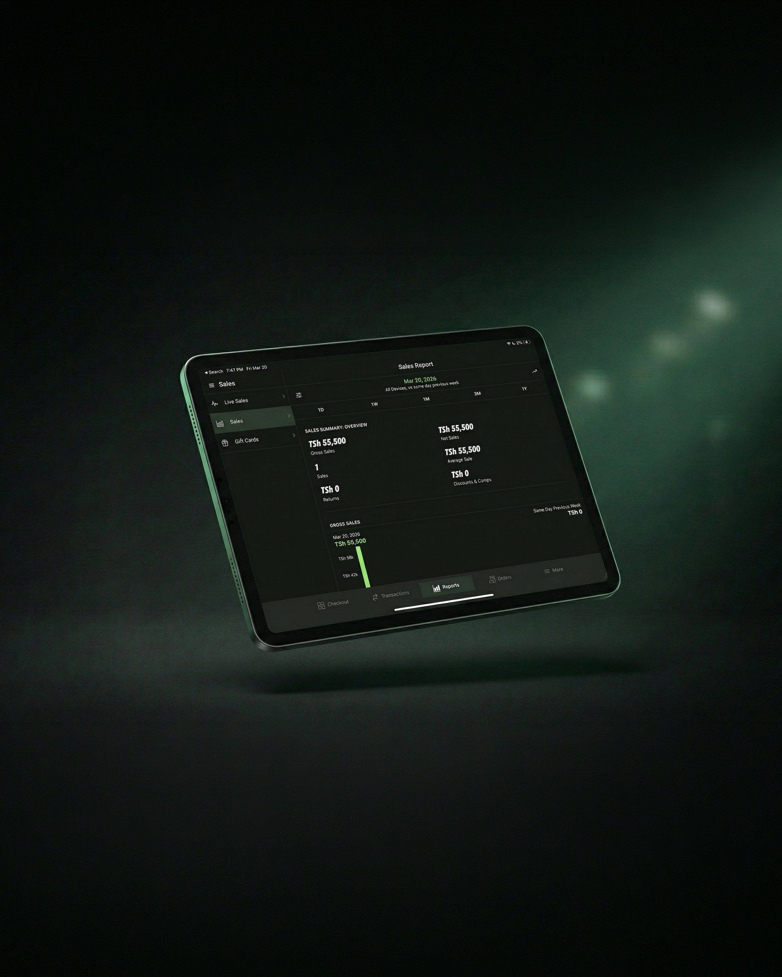 Pokea sales reporting interface on a tablet