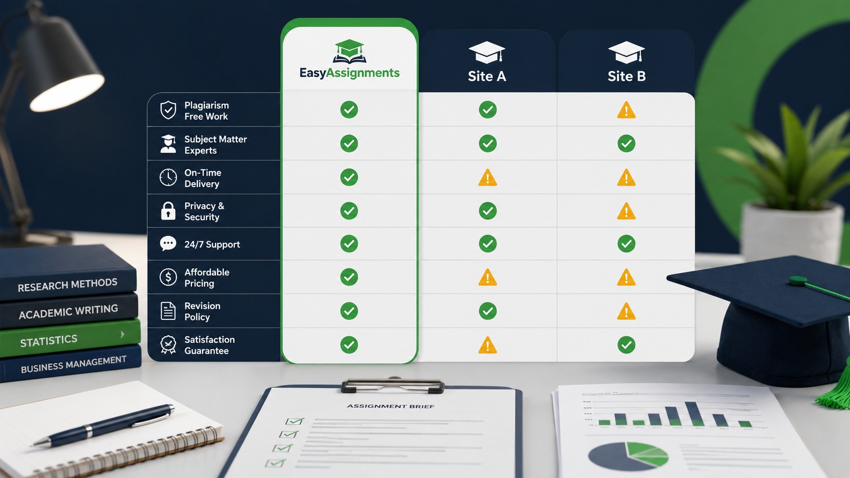 Checklist comparing the best assignment help sites for college students on writer vetting and policies