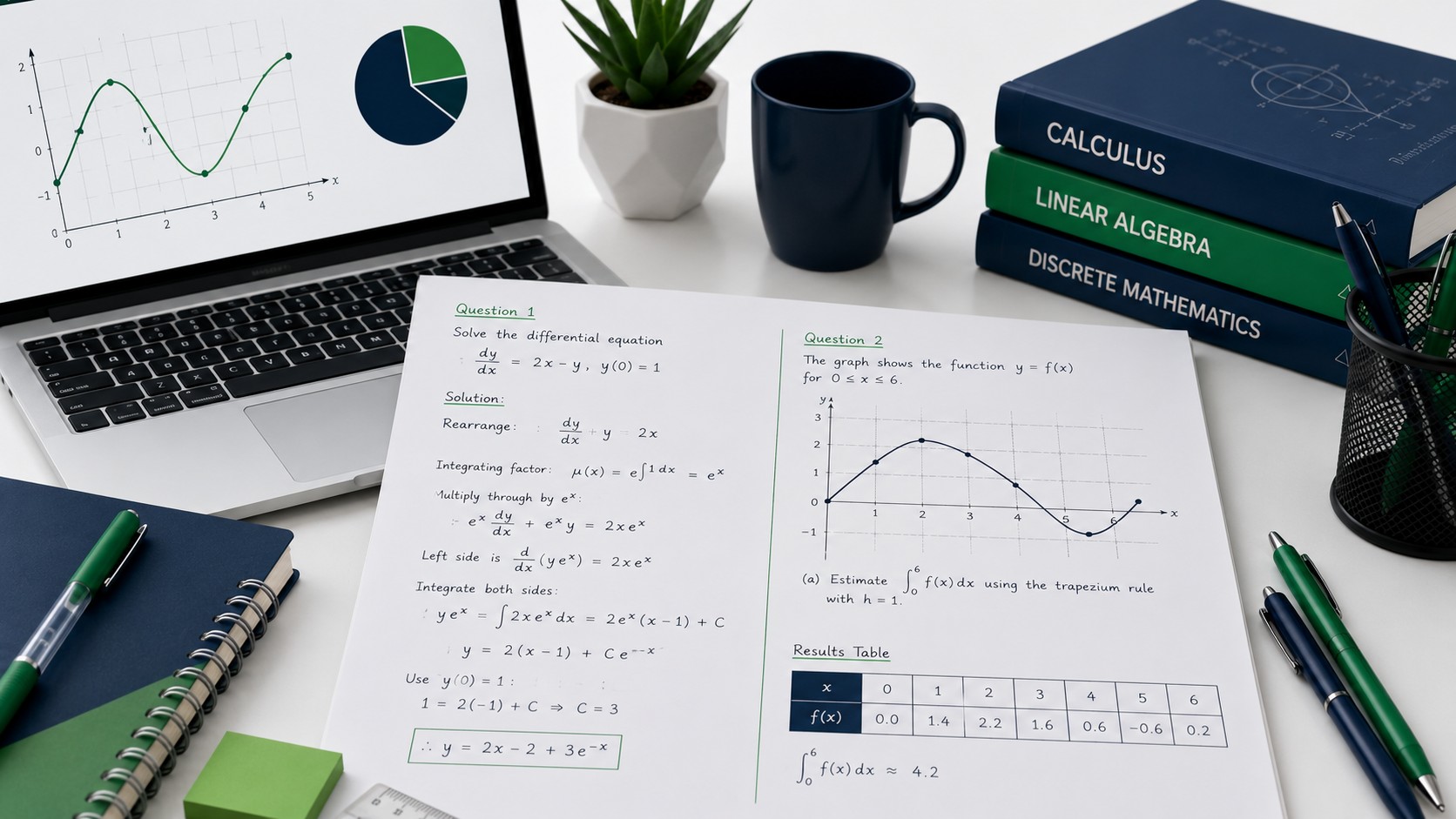 Well-presented maths coursework showing labelled graphs, clear tables, and step-by-step working