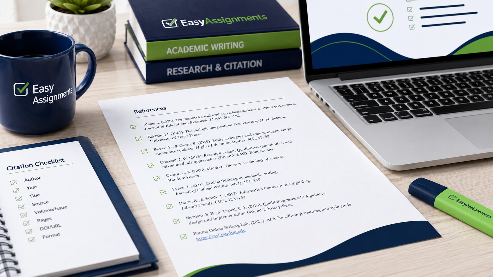 Close-up of a properly formatted essay reference list with academic citations
