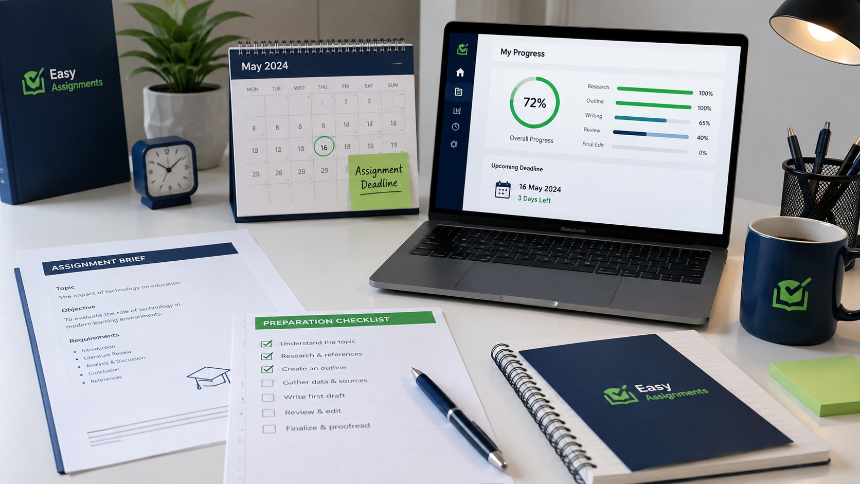 Checklist and calendar representing preparation for urgent assignment help and deadline management