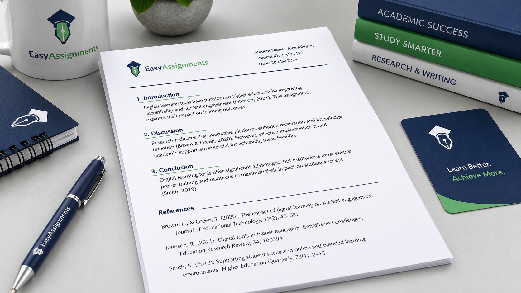 Close-up of a well-formatted university assignment page showing headings, citations, and a reference list