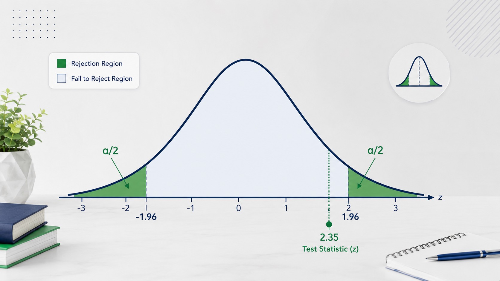 Normal distribution bell curve showing the rejection region for a hypothesis testing assignment
