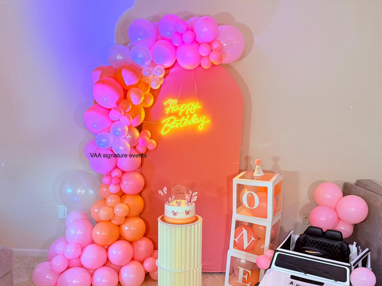 Corporate event with stage and branded backdrop