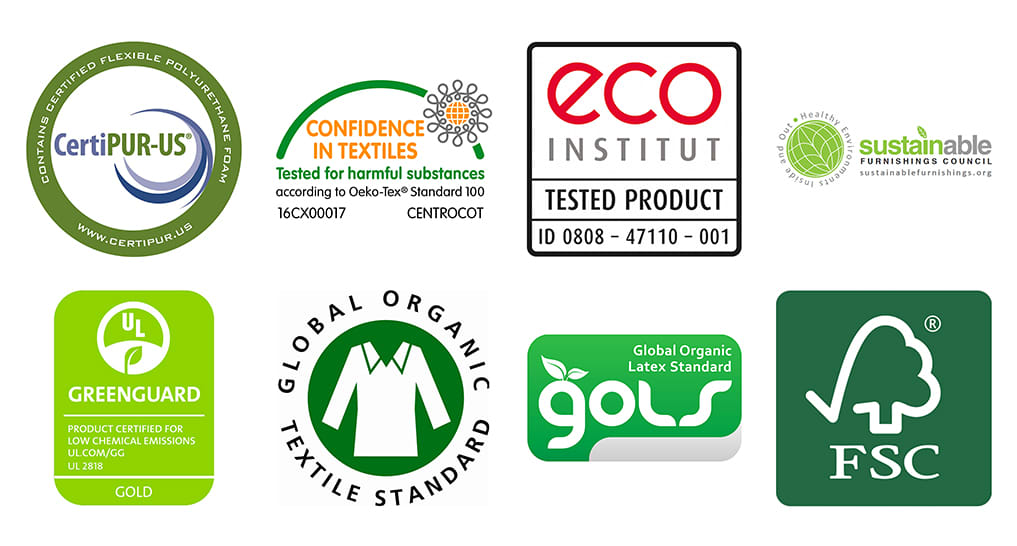 Check and Double Check Eco-certifications Different certification badges that vouch for eco-friendliness of mattresses