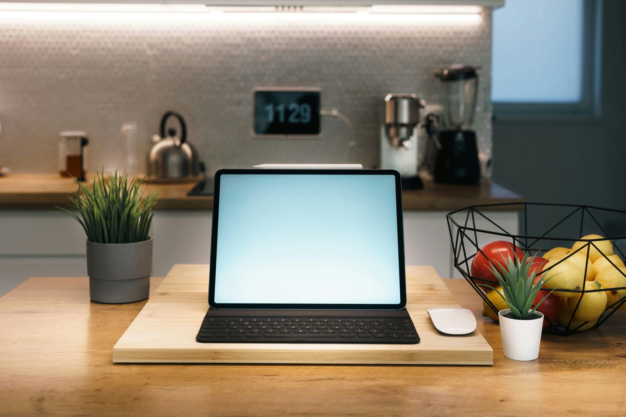Laptop sitting on the kitchen
