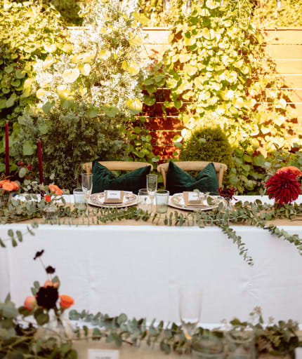 Wide shot of table settings.